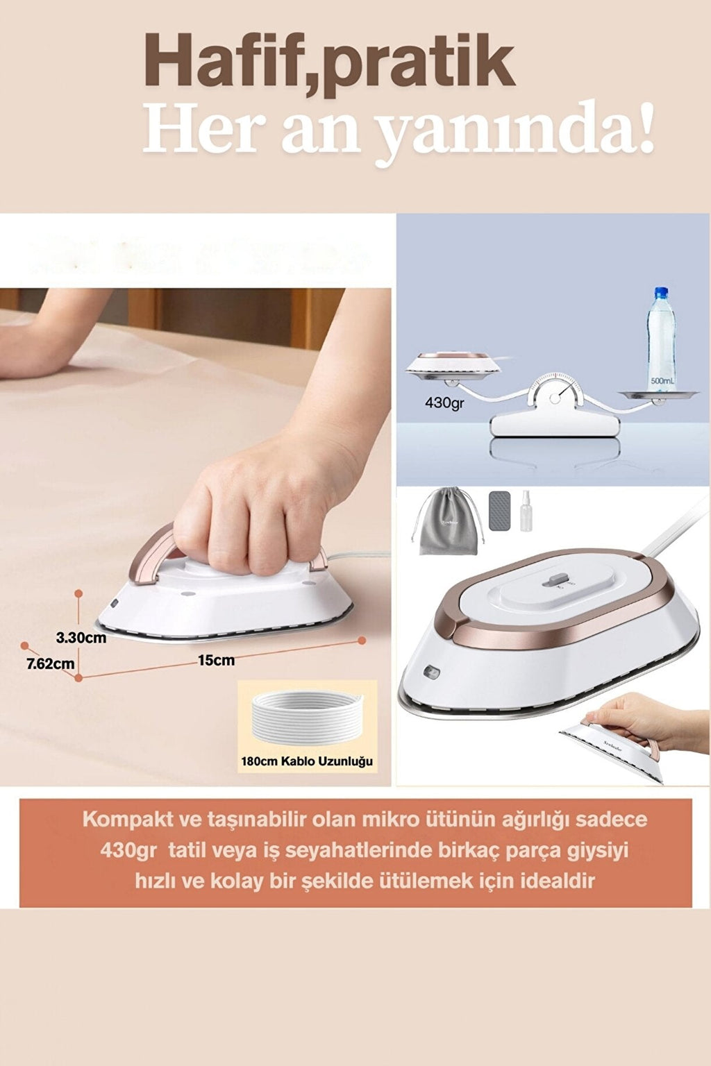 El Tipi Buharlı Ütü – Taşınabilir Kırışıklık Giderici